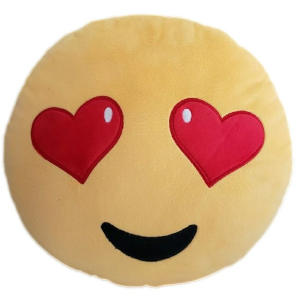 Emoji Hearts Eyes Pillow 12" Diam Plush Yellow Red Heart  Shaped Eyes Plu…